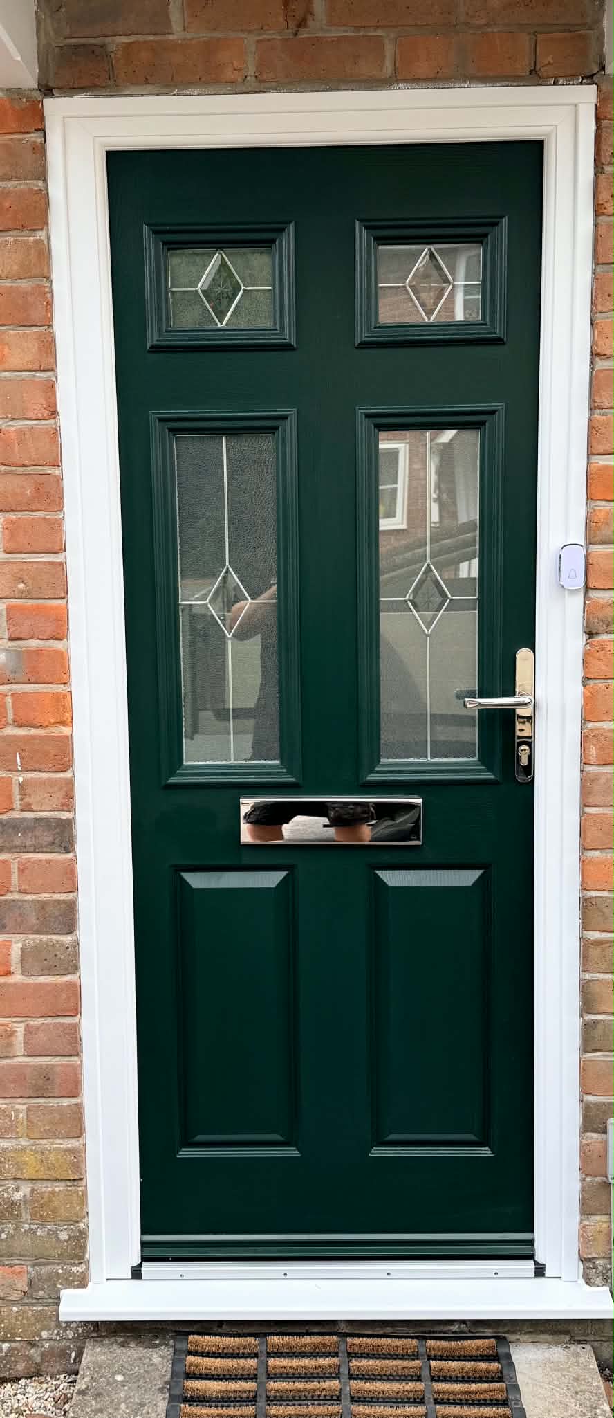 Green composite front door installation in Shaftesbury, Dorset by Goldhill Glazing