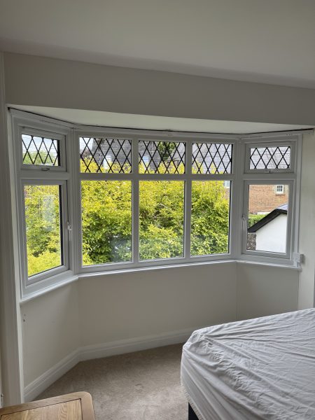Replacement uPVC bay window with leaded glass in Shaftesbury, seen from inside
